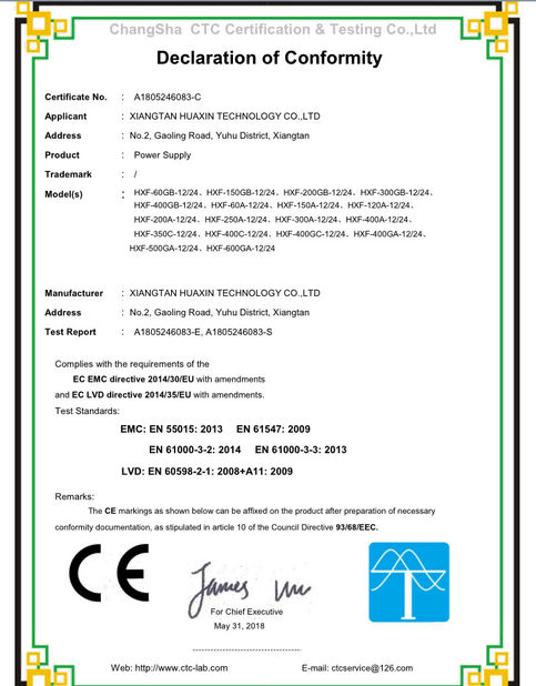 China Hunan Huaxin Electronic Technology Co., Ltd. Certificações
