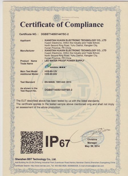 China Hunan Huaxin Electronic Technology Co., Ltd. Certificações
